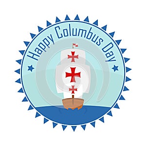 Badge Happy Christopher Columbus Day with caravel photo