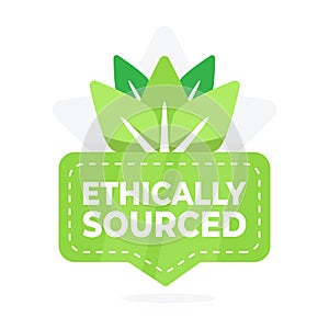 Badge highlighting ethically sourced products with a leaf design, emphasizing responsible sourcing