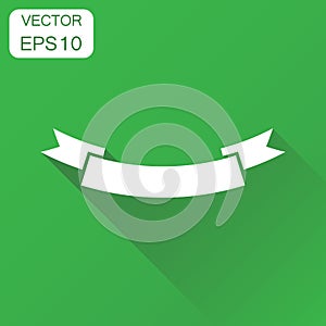 Badge icon. Business concept ribbon pictogram. Vector illustration on green background with long shadow.