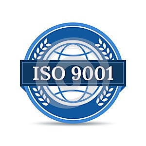 ISO international standard organization 9001 business style brand logo icon with laurel leaf globe earth icon.