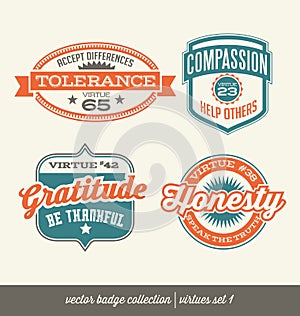 Badge label collection with virtues