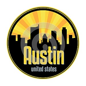 Badge, label or stamp with Austin skyline