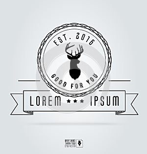 Badge labels hipster logo. Vector illustration deer head. Retro vintage emblem templates. photo