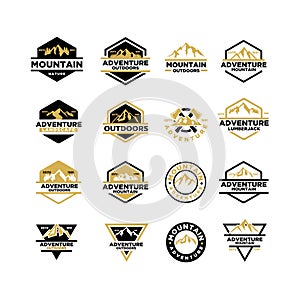 Set collection Badge outdoors black logo mountain adventure forest vector template illustration