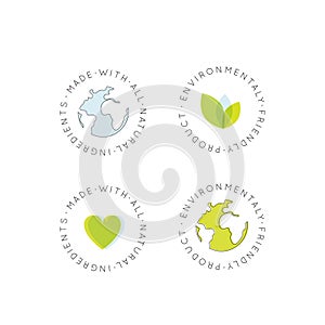 Badge Set Vegan Friendly, Fresh Certified Organic, Environmentally Friendly, Eco Product, Natural Bio Ingredient Label Badge