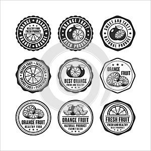 Badge stamps orange fruit vector design collection