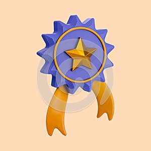 Badge star icon 3d render concept for Premium quality guarantee ribbon