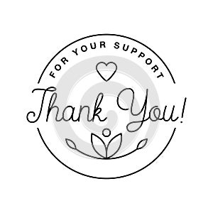 Badge with thank you graphics and design elements vector label and logo for gratitude, branding, advertisement