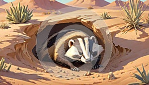 Badger omnivore Mustelidae den desert habitat photo
