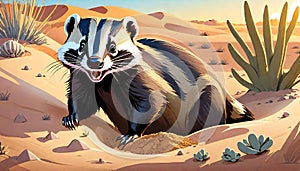 Badger omnivore Mustelidae watching comedy character