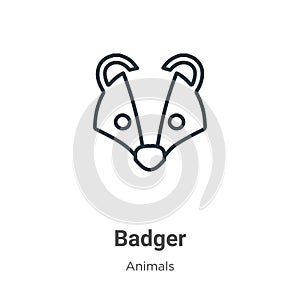 Badger outline vector icon. Thin line black badger icon, flat vector simple element illustration from editable animals concept