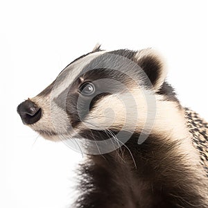 Badger, wild predator isolated on white close-up,