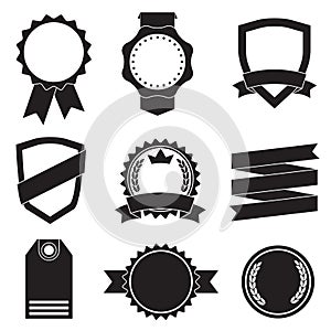 Badges, Stickers, Labels, Shields and Ribbons set. Vector vintage illustration isolated on white background.