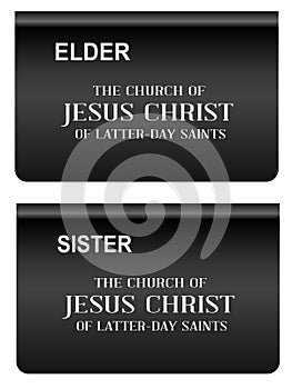 Mormon Elder And Sister Badge On White Background photo