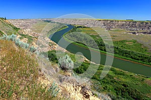 Badlands Landscape along Red Deer River from Orkney Viewpoint, Drumheller, Alberta, Canada