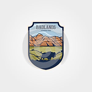 Badlands national park emblem patch vintage vector illustration design, travel logo collection design