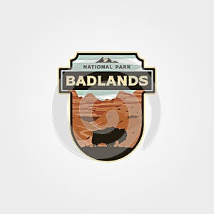 Badlands national park logo vintage vector patch illustration design, travel badge design photo
