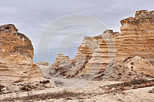 Badly eroded weathered limestone pillars