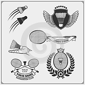 Badminton icons, symbols, emblems and design elements.