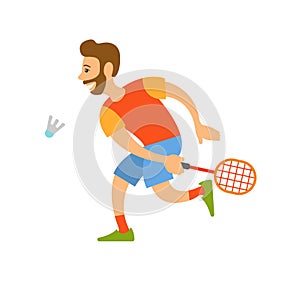 Badminton Player with Racket Hitting Shuttlecock