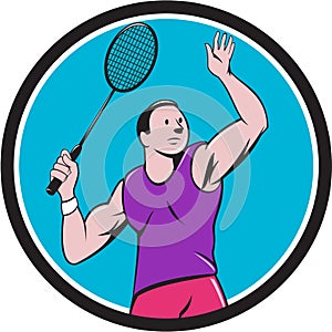 Badminton Player Racquet Striking Circle Cartoon