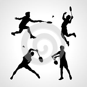 Badminton Players Silhouettes Set