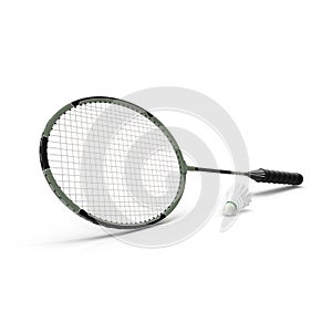 Badminton racket and shuttlecock isolated on white