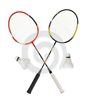 Badminton rackets and feather shuttlecocks