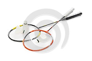 Badminton rackets and feather shuttlecocks