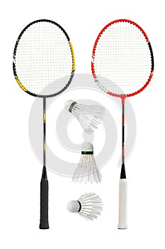 Badminton rackets and feather shuttlecocks