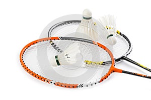 Badminton rackets and feather shuttlecocks