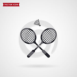 Badminton rackets and shuttlecock. Vector icon.