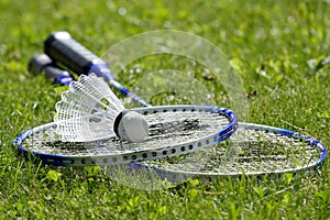 Badminton set on grass