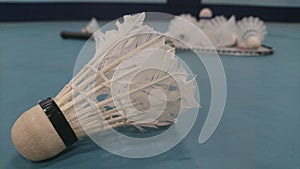 Badminton Shuttle and Racket on the Floor