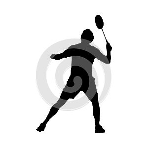 Badminton. Silhouette of a man preparing for an overhead forehand shot. Vector illustration