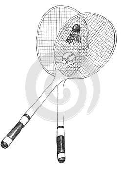 Badminton, tennis rackets sketch