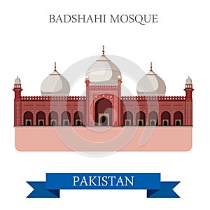 Badshahi Mosque Lahore Pakistan vector flat attraction travel photo