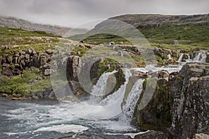 Baejarfoss Waterfall in Dynjandi Park in Iceland