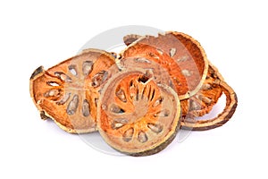 Bael fruit dried (Aegle marmelos) isolated on white background.