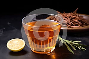 bael fruit tea in a transparent cup