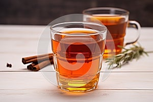 bael fruit tea in a transparent cup