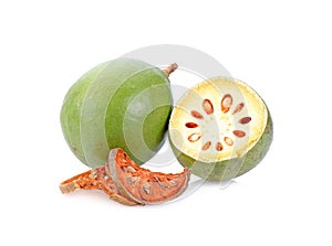 Bael fruit on white background