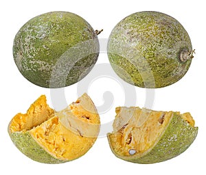 Bael fruits or wood apple fruit Aegle marmelos on a white