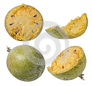 Bael fruits or wood apple fruit Aegle marmelos on a white