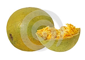 Bael fruits or wood apple fruit Aegle marmelos on a white