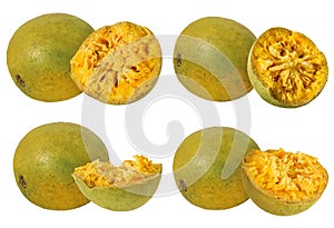 Bael fruits or wood apple fruit Aegle marmelos on a white