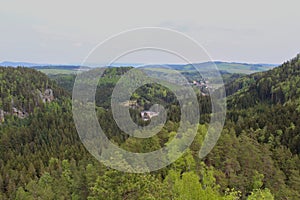 Baeutiful view of spring forest and rock towns in the Czech Republic