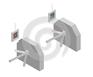 Baffle gate, turnstile flat isometric illustration