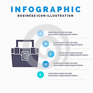 Bag, Box, Construction, Material, Toolkit Solid Icon Infographics 5 Steps Presentation Background