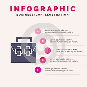 Bag, Box, Construction, Material, Toolkit Solid Icon Infographics 5 Steps Presentation Background